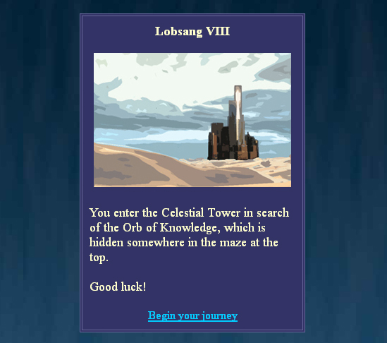 A screen shot from The Celestial Tower, an online game at Arcane Journeys.